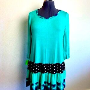 S1 AVANCE Small Boho Mixed Media Plaid Polka Dot RufflesTunic